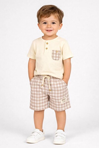 connemara Αγορίστικο καρό σετ σορτς – Κρεμ μπλουζάκι και σορτς, καλοκαιρινό ά...