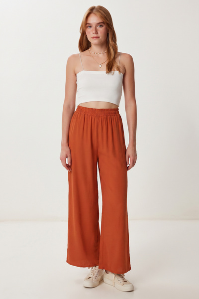 Lovelyİstanbul Καλοκαιρινό παντελόνι βισκόζης με φαρδιά μπατζάκια LRN0035 KİR...