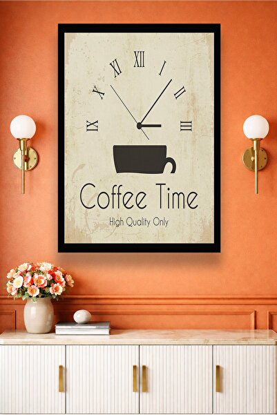 DEKORTR Coffee Time Kanvas Tablo Saat Temalı Retro Kahve Köşesi Mutfak ve Caf...
