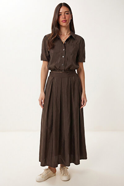 Lovelyİstanbul Πουκάμισο Φούστα Σετ Αλεξίπτωτου LZH0028 ΚΑΦΕ