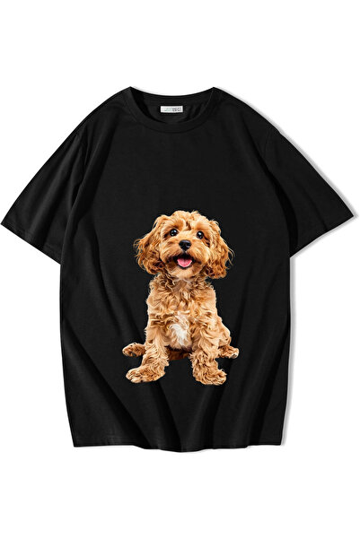 BRZ COLLECTION Tricou unisex oversize cu imprimeu Poodle, negru