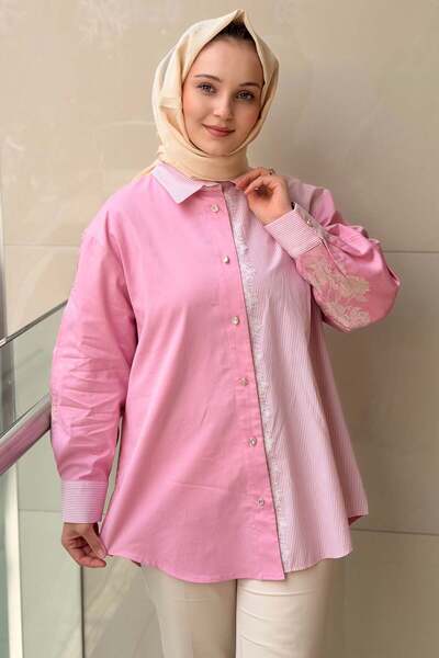 Ghisa Lace Detailed Striped Patterned Shirt