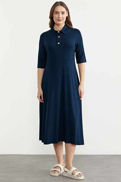 Sementa Φόρεμα από χτενισμένο βαμβάκι με λεπτομέρεια στο γιακά και κουμπιά - ...