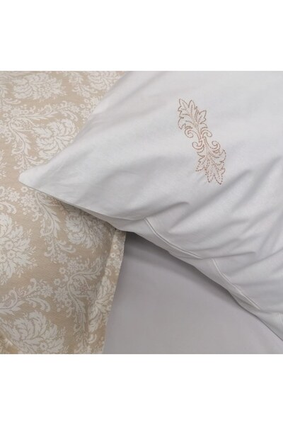 Casa Bucuriei Set 2 fețe de pernă Oxford, Broderie barocă, Alb/Crem, Bumbac, 50/70