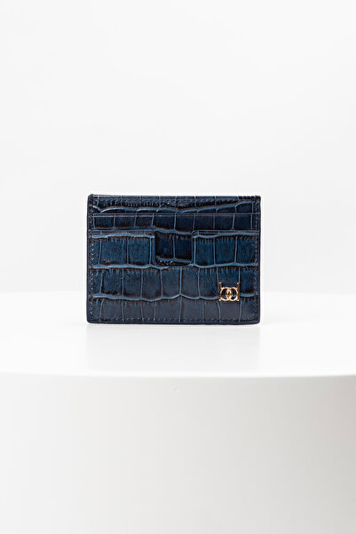 BAYDERİ Owpi Crocodile Leather Minimal Unisex Θήκη Κάρτας Σκούρο Μπλε