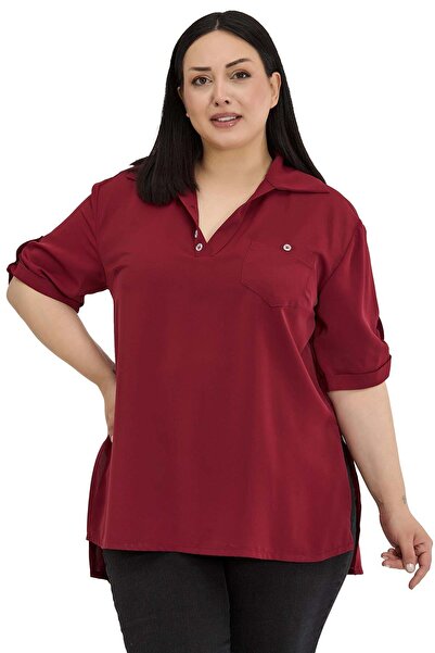 DISENTIS MODEST Μπλούζα σε μεγάλο μέγεθος με κουμπιά στο γιακά και λεπτομέρει...