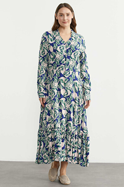 Sementa Μακρυμάνικο φόρεμα βισκόζης με σχέδιο - Πράσινο
