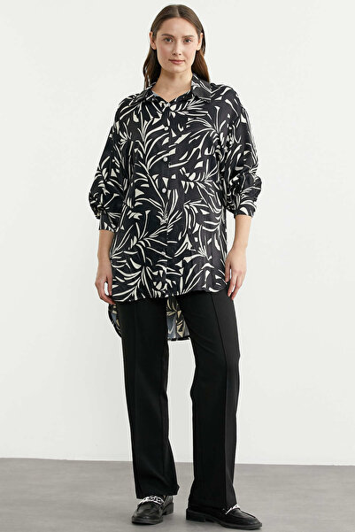 Sementa Wide Fit Shirt with Long Back Draping - Black
