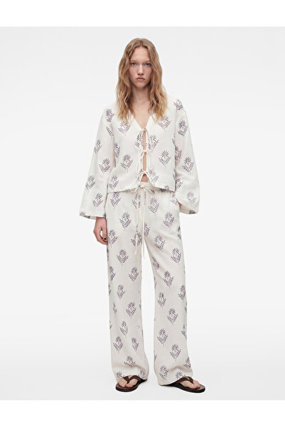Koton Cotton Patterned Waist-Tie Pants