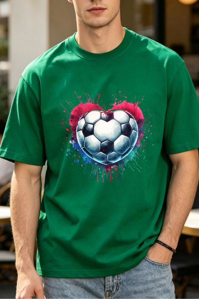 Fleck Casual Style Men's T-Shirts Soccer Ball Heart Design Summer Wear Gift F...
