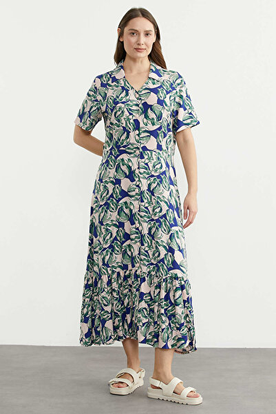 Sementa Φόρεμα πουκάμισο με κοντό μανίκι και σχέδιο από βισκόζη - Πράσινο