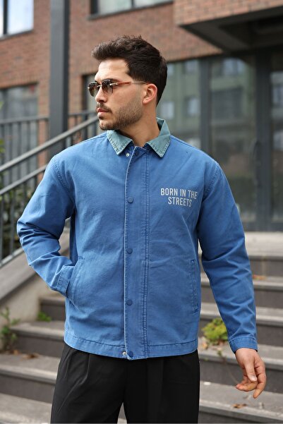 LTC Jeans Ανδρικό μπουφάν από καμβά Indigo με κανονικό φερμουάρ, κουμπώματα κ...