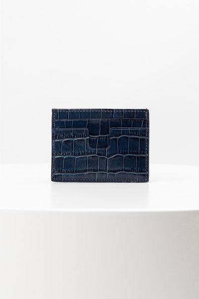 BAYDERİ Suport carduri Owpi din piele de crocodil, minimalist, unisex, albastru închis