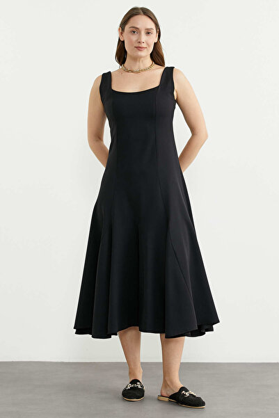 Sementa Φόρεμα μίντι από χτενισμένο βαμβάκι με χοντρές τιράντες - Μαύρο