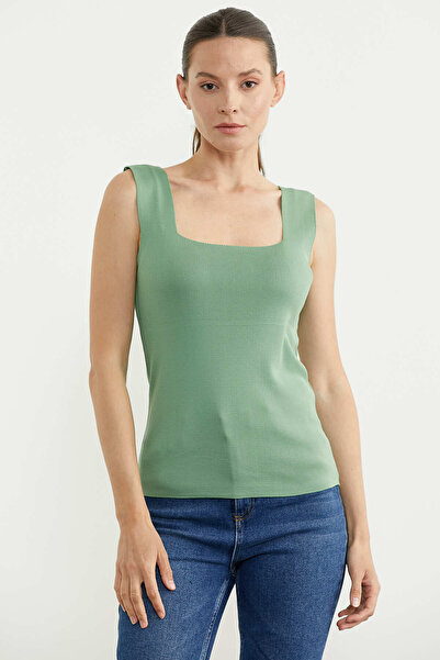 Sementa Βασικό Πλεκτό Τοπ με Χοντρές Τιράντες - Νεροπράσινο