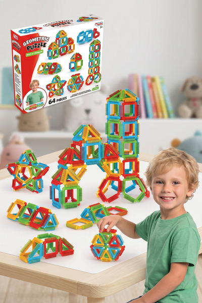 craftivio Eğitici Geometrik Yapı Blokları 64 Parça Zeka Geliştirici Puzzle Ta...
