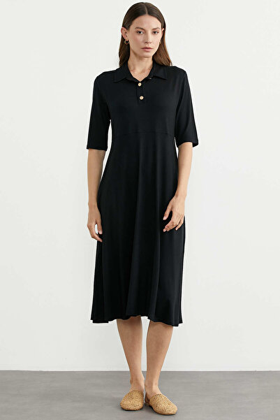 Sementa Φόρεμα από χτενισμένο βαμβάκι με λεπτομέρεια στο γιακά και κουμπιά - ...