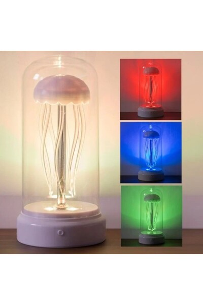 DAsiNU Λευκό Νυχτερινό Φωτιστικό LED Μέδουσας με Πολύχρωμο Θόλο, Επιτραπέζιο ...