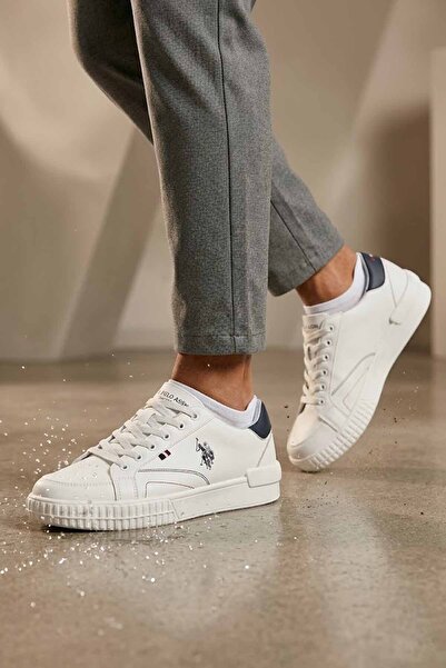 U.S. Polo Assn. Ανδρικό λευκό casual sneaker - Κλασικό στυλ με ναυτική μπλε λ...