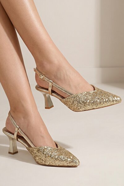 Modabuymus Χρυσό χρώμα Dore Stiletto Open Back Glass Broken βραδινά παπούτσια...