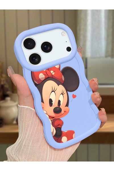 Hontinga iPhone 18 Pro Max Compatible Case Camera Protector Blue Silicone Couple Phone Case Minnie Pattern