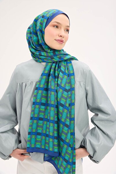 Silk Home Urban Hours Blok Desen Koyu Mavi Mayda Şal 190x70
