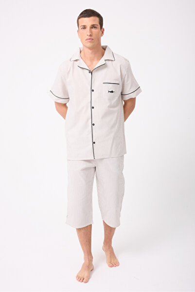 L'Espadon MARISILK™ SEASTRIPE Erkek Dokuma Yazlık Kısa Kollu Capri Pantolonlu...