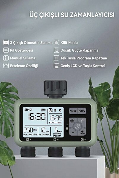 Konk Tools 3 Çıkışlı Akıllı Bahçe Sulama Zamanlayıcısı Yağmur Geciktirme ve I...
