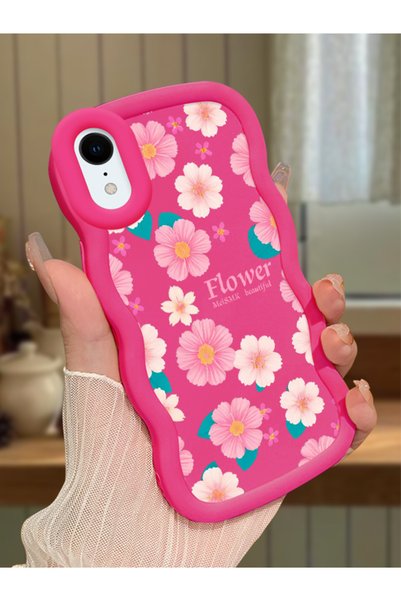 Hontinga iPhone Xr Compatible Shockproof Simple Red Silicone Phone Case Flowe...