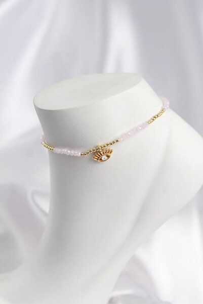 naque Pink Color Beaded Evil Eye Figured Anklet - Tj-Hh1679