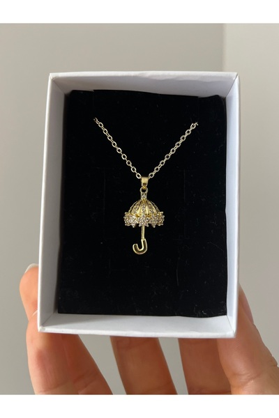 Rose and Light Gold Color Umbrella Necklace