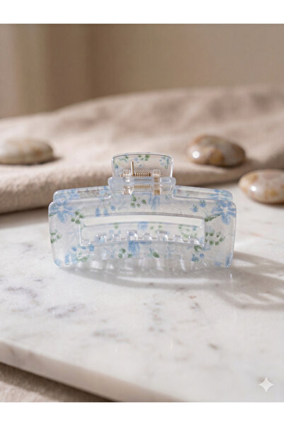 PABALAS Μπλε φουρκέτα με σχέδιο λουλουδιών – Διαφανές ακρυλικό κλιπ μαλλιών υ...