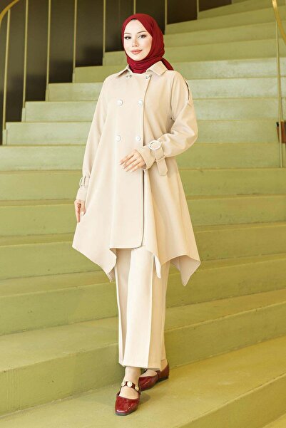 Modamihram Κουμπί με λεπτομέρεια κούμπωμα στη μανσέτα, Μπεζ χρώμα, 19295