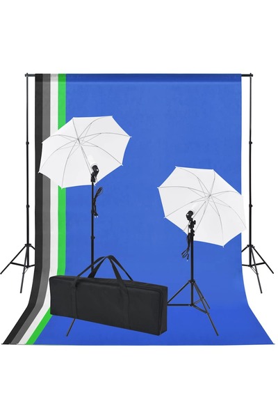 vidaxl Κιτ Στούντιο Φωτογρ. 5 Χρωματιστά Φόντα & 2 Ομπρέλες190206