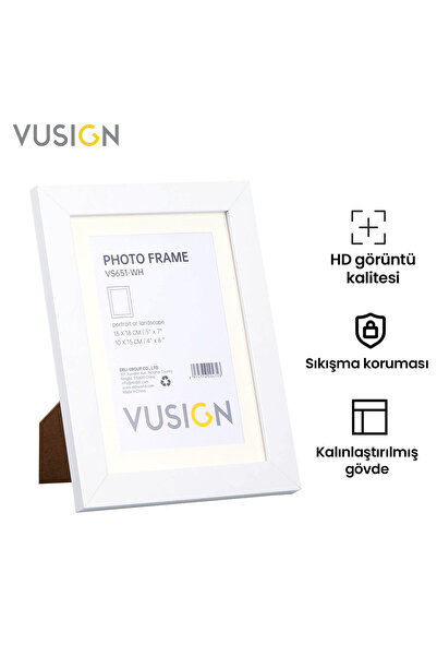 Vusign VS652-WH MDF Fotoğraf Çerçevesi 15x20 cm Beyaz Masaüstü ve Duvar Askıl...
