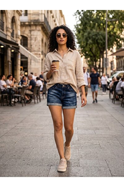 Kaizer Jeans Lazer Ve Double Paça Detaylı Kadın Kot Şort