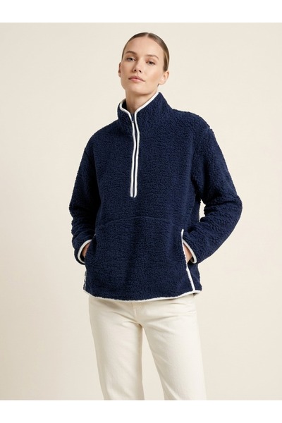 Grenj Fashion Μπλε ναυτικό βελούδινο πλεκτό αθλητικό φούτερ