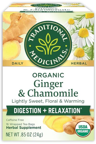 TRADITIONAL MEDICINALS Organic Ginger and Chamomile Tea for Nausea and Indige...