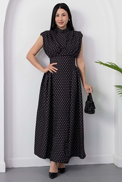 PULLIMM Φόρεμα με όρθιο γιακά και δέσιμο στο λαιμό με πουά GRS3945