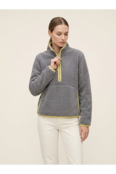 Grenj Fashion Γκρι βελούδινο πλεκτό αθλητικό φούτερ