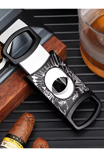 Lubinski Black Stainless Steel Pocket Cigar Cutter V- cut cigar Double Blades With Cigar Stand Gift Box
