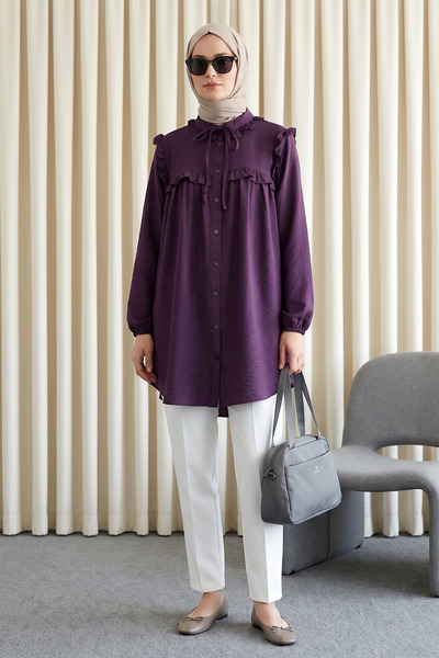 MODAQU Πουκάμισο τουνίκ με βολάν - Μωβ