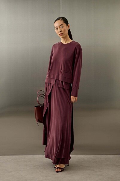 Hilay Chelsea Asimetrik Örme Rayon Etekli Takım MÜRDÜM