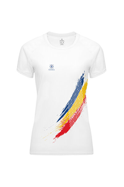 ColorEscu Tricou Tricolor România, material tehnic sport, damă, culoare albă,...