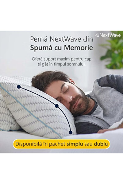 NEXTWAVE Pernă ortopedică ajustabilă NextWave®️ 70x50 cm, memorie mărunțită, 2 zone, suport cervical, albastru