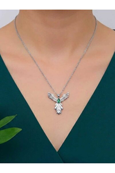 925 Ayar Gümüş Zirkon Taşlı Rodyum Kaplama Anka Kolye