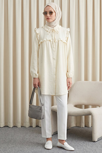 MODAQU Πουκάμισο με βολάν Kupra Tunik - Εκρού