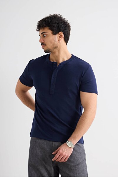 hitup Henley Yaka Kısa Kollu Premium Tişört