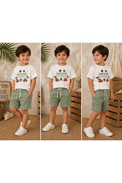 elzo collection طقم شورت مطبوع عليه طعام بحري للأولاد من Altüst