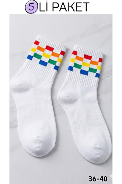 UN REAL Unisex Cotton Socks 5-Pack Colorful Patterned Daily Sports Socks 36-40